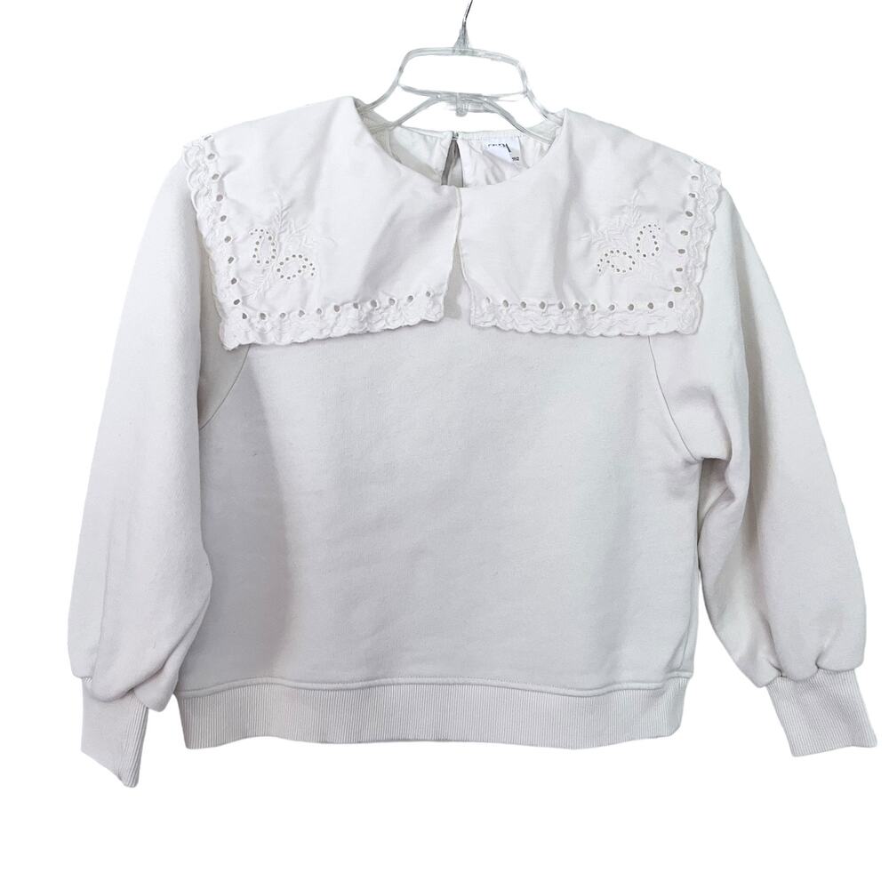 Zara girls ecru exaggerated embroidered lace collar sweatshirt size  11-12